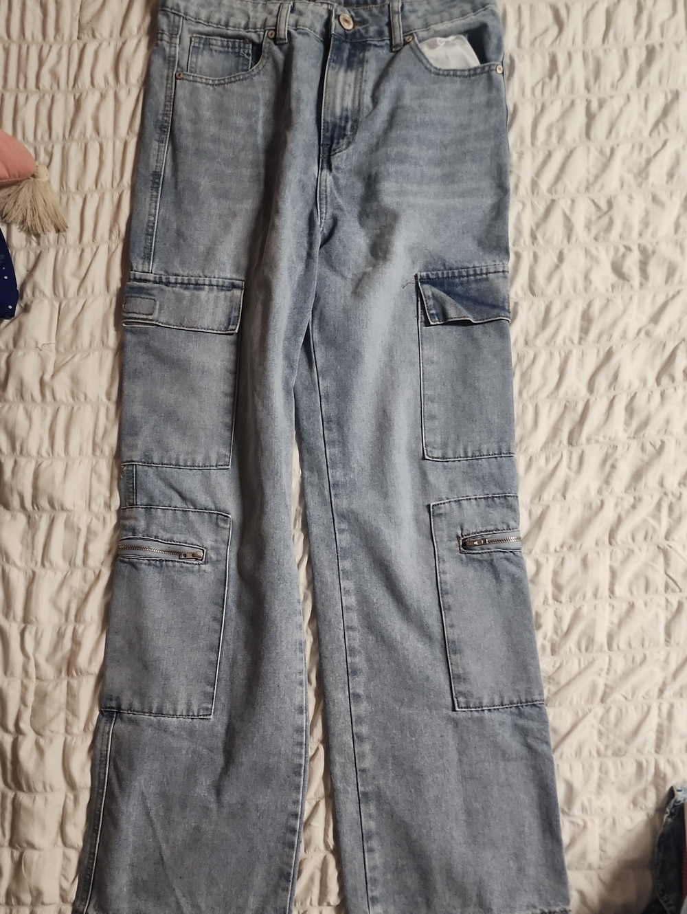 Light Wash Cargo Denim Pants